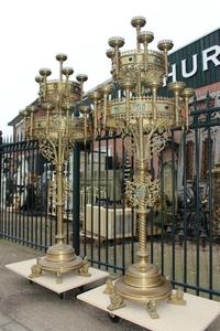 Chandeliers / Candle-Holders en Brass / Bronze, Flemish 19th century