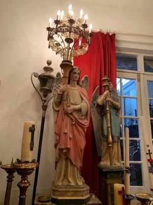 Exceptional Angels Total Height 240 Cm.  en Plaster polychrome, France 19th century ( anno 1880 )