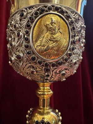 Exceptional Chalice & Ciborium By : Silversmith Adolf Tutsch. en  Silver / Filigree / Silver Marks Present / Stones, Austria 19 th century
