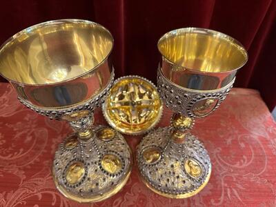 Exceptional Chalice & Ciborium By : Silversmith Adolf Tutsch. en  Silver / Filigree / Silver Marks Present / Stones, Austria 19 th century