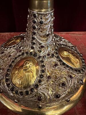 Exceptional Chalice & Ciborium By : Silversmith Adolf Tutsch. en  Silver / Filigree / Silver Marks Present / Stones, Austria 19 th century