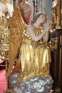 Kneeling Angels style Extreme Rare High Quality en wood - Pap Cartonniere / Polychrome / Rolled Gold / Gilt, France 19th century