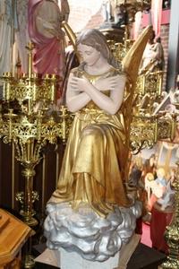 Kneeling Angels style Extreme Rare High Quality en wood - Pap Cartonniere / Polychrome / Rolled Gold / Gilt, France 19th century