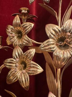 Floral Candle - Holders en Brass / Bronze / Polished and Varnished, Belgium  19 th century ( Anno 1885 )