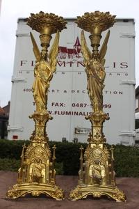 Candle Sticks style gothic en bronze, France 19th century