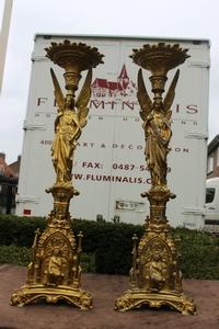 Candle Sticks style gothic en bronze, France 19th century