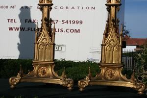 Candle Sticks style Gothic en Bronze / Brass, FRANCE 19 th century