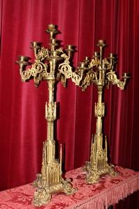 Exceptional Candle Sticks style Gothic en Full - Bronze - Gilt, France 19th century