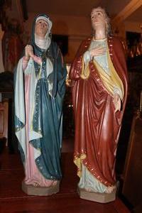 St. Maria And St. Joannes style Gothic en plaster polychrome, France 19th century