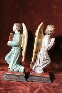 Angels style Gothic - style en hand-carved wood polychrome, Belgium 1870