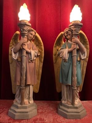 Angels style Gothic - style en Composite Stone Polychrome, Belgium 19th century