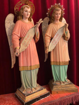 Angels style Gothic - style en Hand - Carved Wood / Glass Eyes, Barcelona - Spain 19 th century ( Anno 1885 )