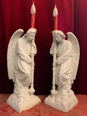 Angels Measures Height Without Lights style Gothic - Style en Carrara Marble, France 19th century ( anno 1890 )