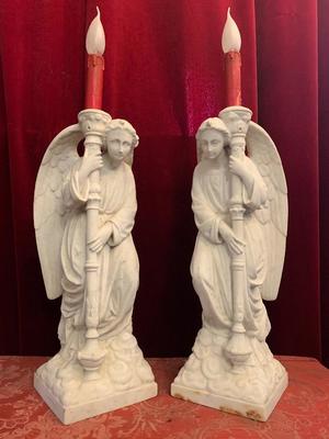 Angels Measures Height Without Lights style Gothic - Style en Carrara Marble, France 19th century ( anno 1890 )