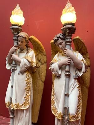 Angels With Torches  style Gothic - style en Composite Polychrome / Torches Glass, Belgium 19th century