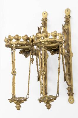 Antique Wall-Mounted Hangers For 'Eternal Lights' style Gothic - Style en Brass / Bronze / Gilt, Belgium  19 th century