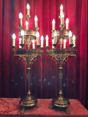 Candelabra style Gothic - Style en Brass / Bronze, Belgium  19 th century ( Anno 1875 )