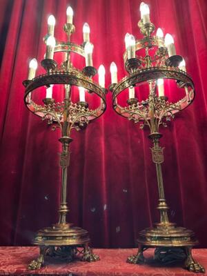 Candelabra style Gothic - Style en Brass / Bronze, Belgium  19 th century ( Anno 1875 )