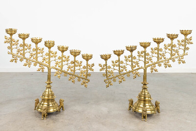 Candle Holders  style Gothic - style en Brass / Bronze, Belgium  19 th century