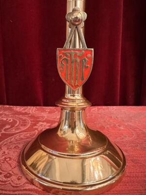 Candle Holders style Gothic - Style en Brass / Bronze / Glass, Belgium  19 th century ( Anno 1890 )