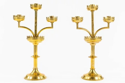 Candle Holders  style Gothic - Style en Brass, Belgium  19 th century