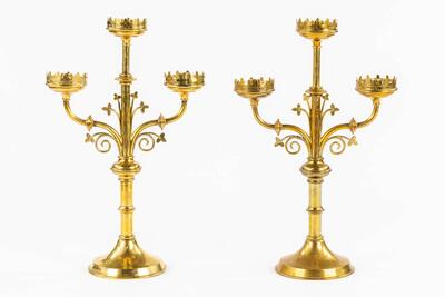 Candle Holders. style Gothic - Style en Brass, Belgium  19 th century