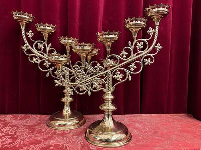 Candle Holders style Gothic - Style en Brass / Bronze / Polished and Varnished, Belgium  19 th century ( Anno 1885 )