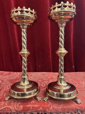 Candle Holders style Gothic - Style en Brass / Bronze, Belgium  19 th century