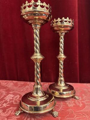 Candle Holders style Gothic - Style en Brass / Bronze, Belgium  19 th century