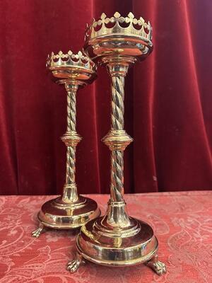 Candle Holders style Gothic - Style en Brass / Bronze, Belgium  19 th century