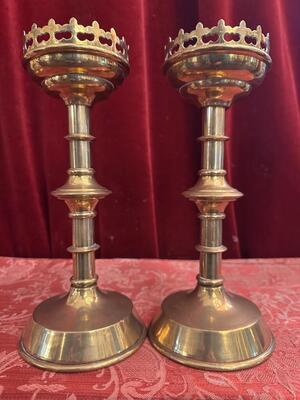 Candle Holders  style Gothic - Style en Brass / Bronze, Belgium  19 th century