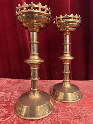 Candle Holders  style Gothic - Style en Brass / Bronze, Belgium  19 th century