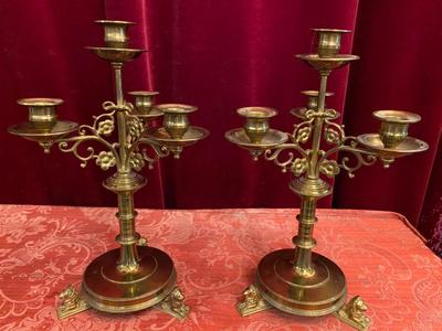 Candle Holders style Gothic - Style en Bronze Gilt, Belgium 19 th century ( Anno 1890 )