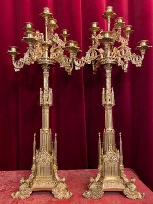 Candle Holders  style Gothic - style en Full Bronze Polished and Varnished, France 19 th century ( Anno 1865 )