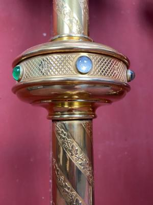 Candle Holders By Bourdon style Gothic - style en Brass / Bronze / Polished and Varnished, Belgium  19 th century ( Anno 1890 )