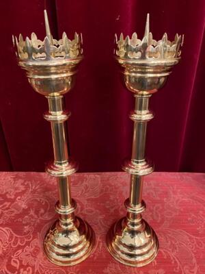 Candle Holders Measures Without Pin style Gothic - Style en Brass / Polished and Varnished, Belgium  19 th century