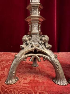 Candle Holders Measures Without Pin style Gothic - Style en Bronze Silver Plated, Belgium  19 th century ( Anno 1885 )