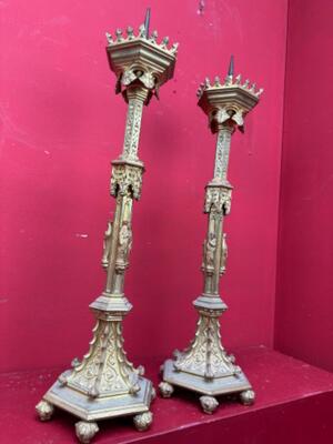 Candle Holders Measures Without Pin style Gothic - Style en Bronze Gilt, France 19 th century ( Anno 1870 )