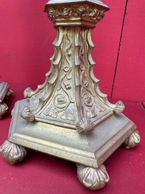 Candle Holders Measures Without Pin style Gothic - Style en Bronze Gilt, France 19 th century ( Anno 1870 )