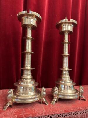 Candle Holders Measures Without Pin style Gothic - Style en Bronze / Polished and Varnished, Belgium  19 th century ( Anno 1855 )