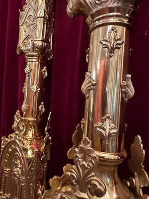 Candle Holders Measures Without Pin style Gothic - Style en Bronze / Polished and Varnished, France 19 th century ( Anno 1885 )