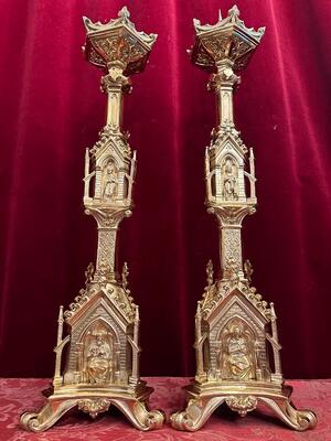 Candle Holders Measures Without Pin style Gothic - Style en Bronze / Polished and Varnished, France 19 th century ( Anno 1885 )