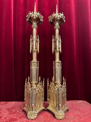 Pair Gothic - Style Candle Holders Measures Without Pin