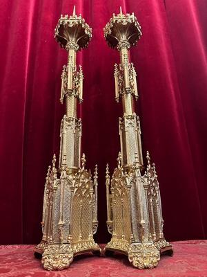 Pair Gothic - Style Candle Holders Measures Without Pin