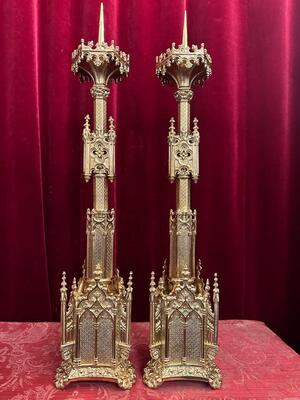 Pair Gothic - Style Candle Holders Measures Without Pin