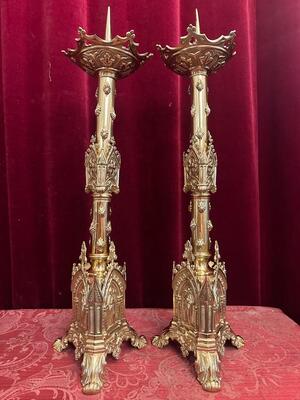 Pair Gothic - Style Candle Holders Measures Without Pin