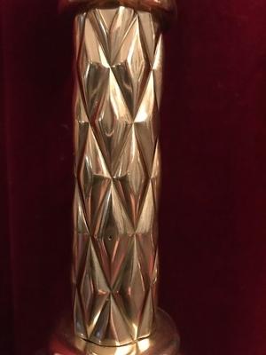 Candle Sticks style Gothic - style en Brass / Polished / New Varnished, Belgium 19th century