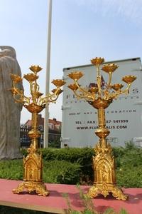 Candle Sticks style Gothic - style en Brass / Bronze / Gilt, France 19th century