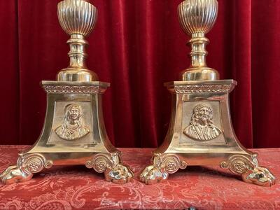 Candle Sticks Measures Without Pin style Gothic - Style en Brass / Bronze / Polished and Varnished, Belgium  19 th century ( Anno 1890 )