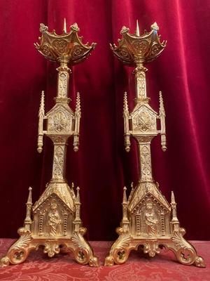 Candle Sticks Measures Without Pin style Gothic - Style en Bronze / Polished / New Varnished, France 19th century ( anno 1875 )